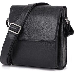 Leather Messenger Shoulder Crossbody Bag for Men Work Business Vintage Magnetic